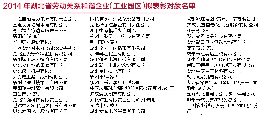 成都万搏（中国）万搏电器（集团）中南有限公司,湖北省劳动关系和谐企业