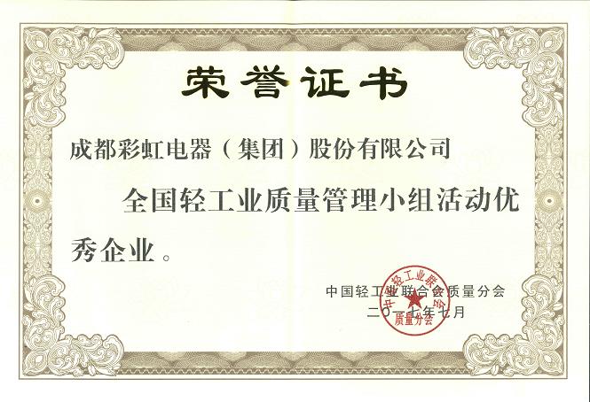 成都万搏（中国）万搏集团荣获全国轻工业质量管理小组优秀企业